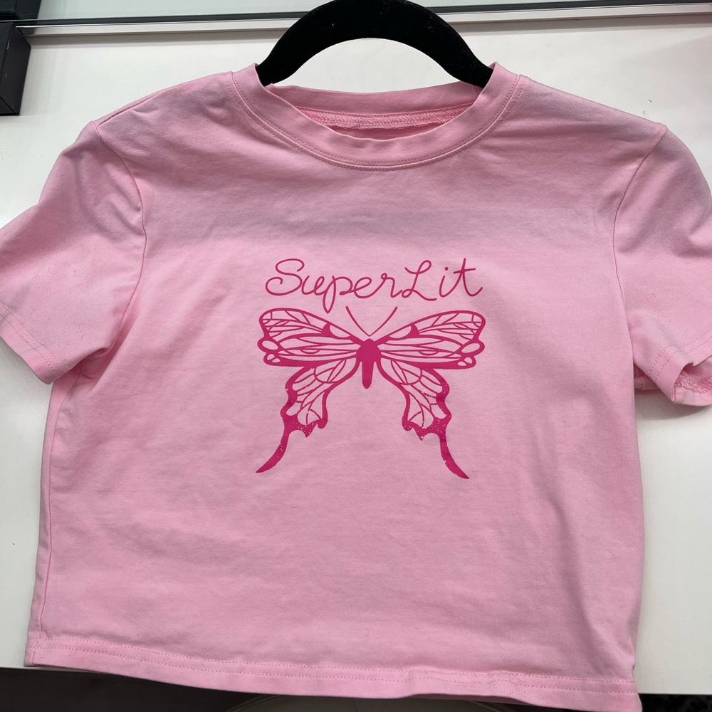pink butterfly crop top